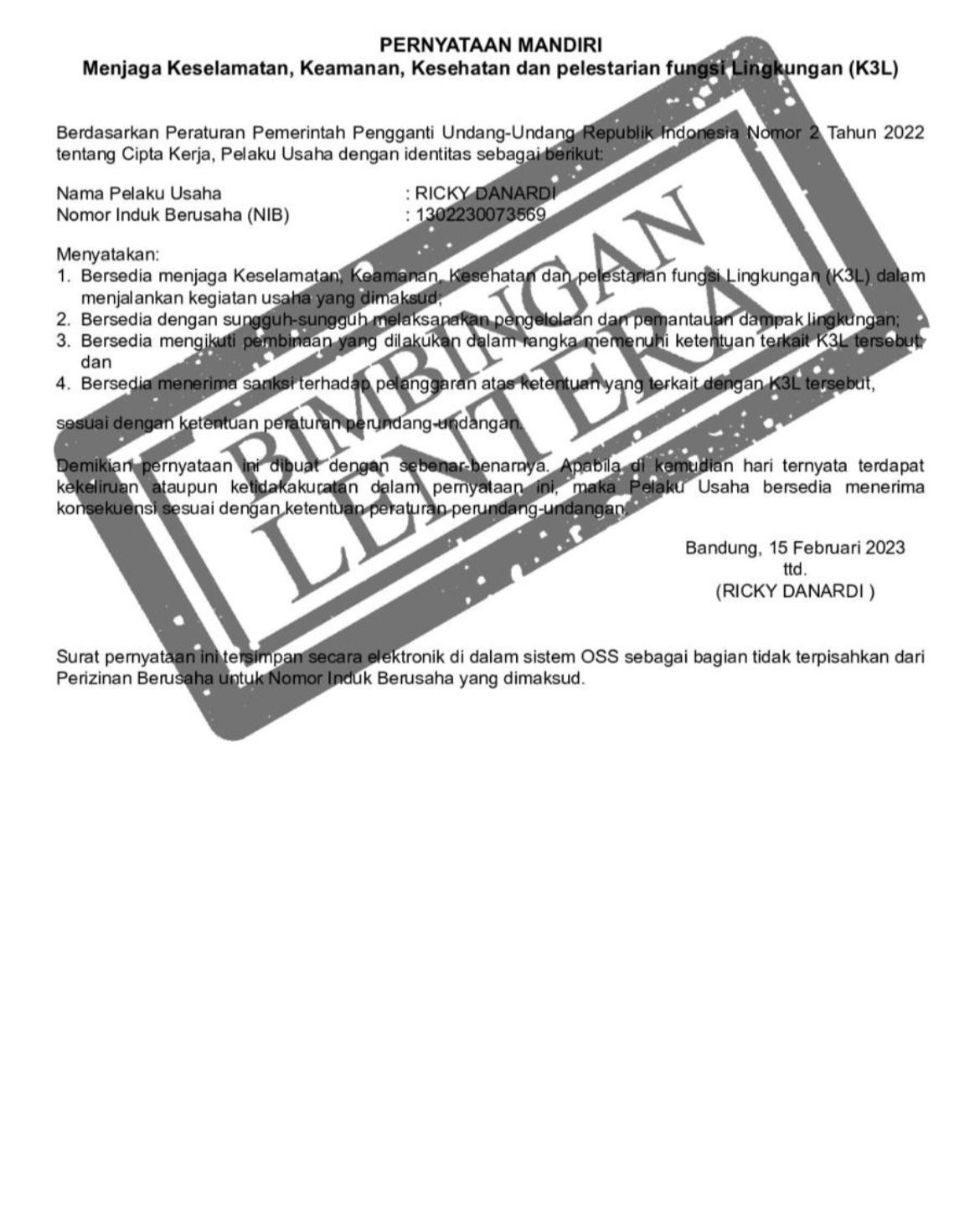 Pernyataan Mandiri K3L